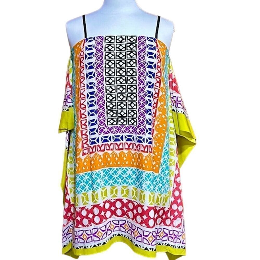 Trina Turk Fallen Off-Shoulder Bohemian Silk Dress Size S - EUC